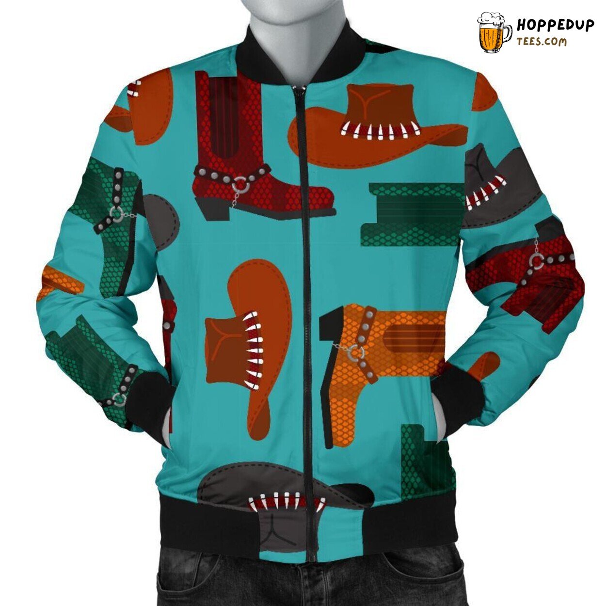 Western Cowboy Life Display Men’s Bomber Jacket Unique Pattern Design Art
