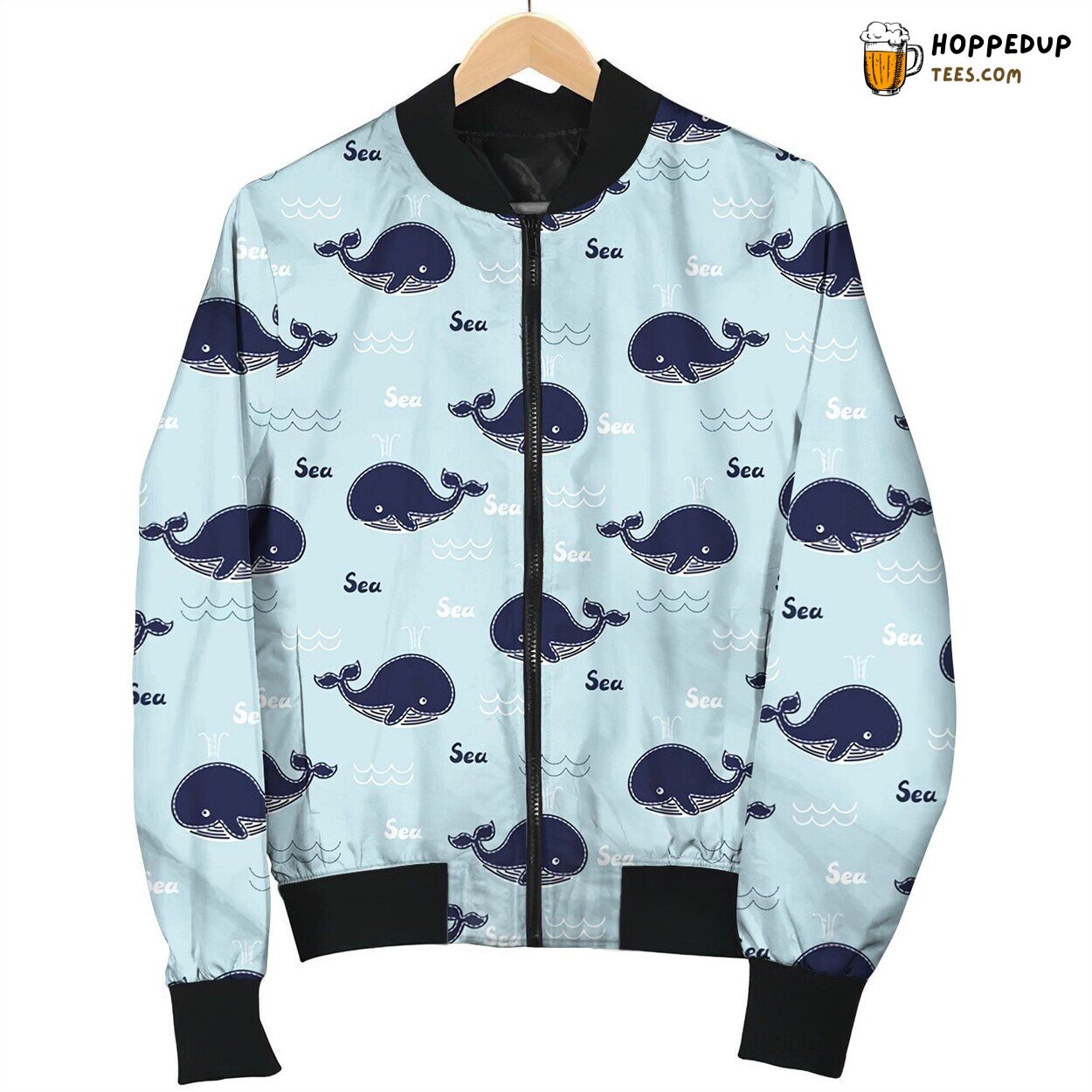 Whale Open Sea Adventure Winter Bomber Jacket Ocean Depth Theme