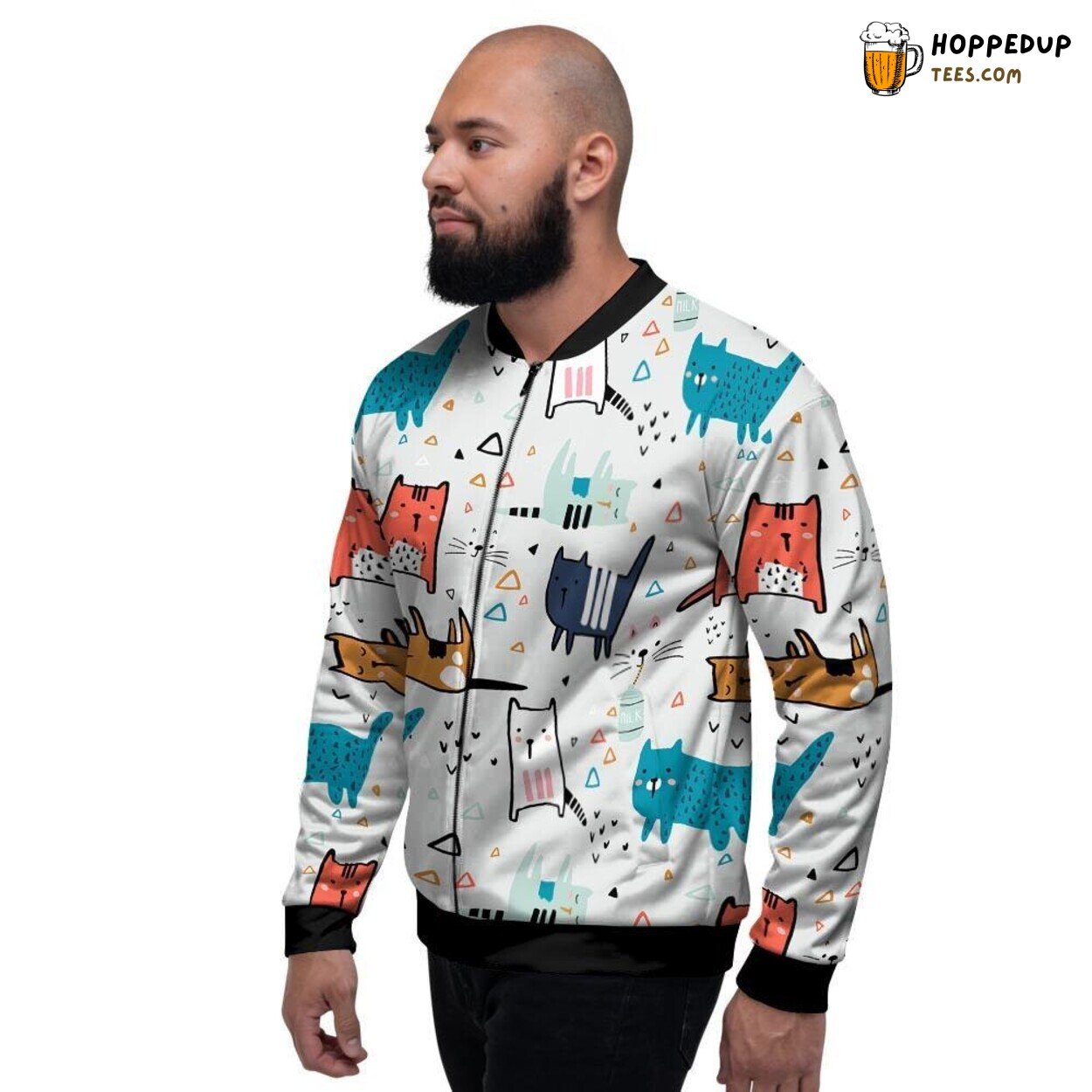 Whimsical Cartoon Feline Doodles Cute Cat Art Men’s Bomber Jacket Playful Design