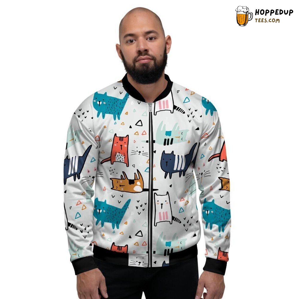 Whimsical Cartoon Feline Doodles Cute Cat Art Men’s Bomber Jacket Playful Design