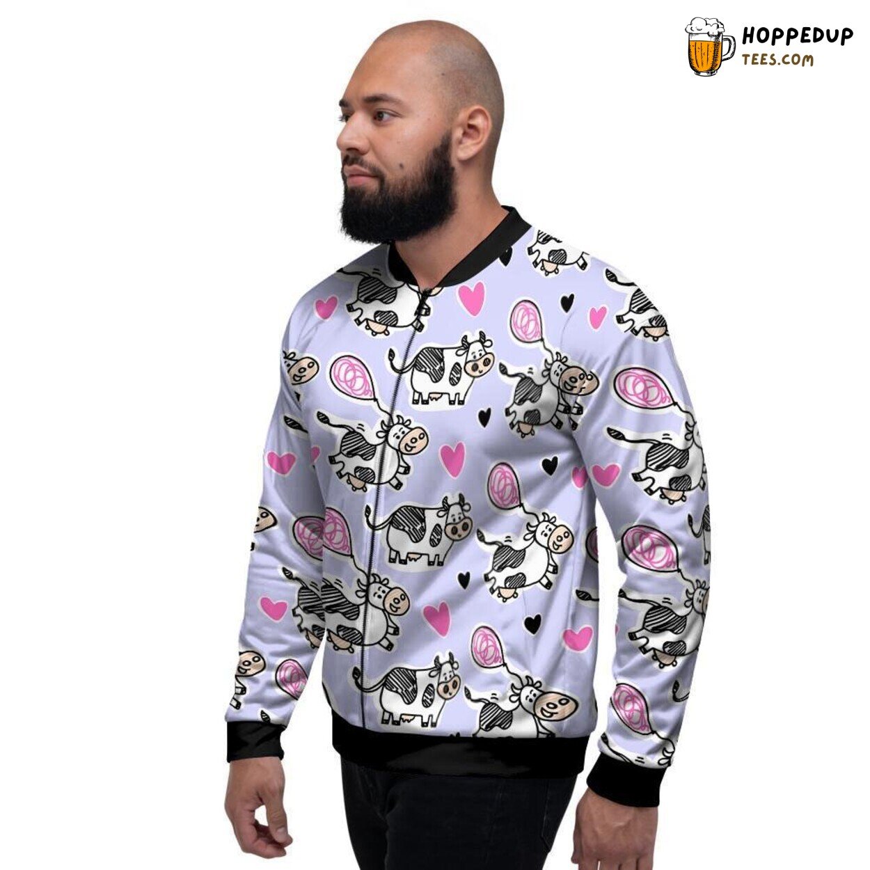 Whimsical Cow Doodles Art Display Men’s Bomber Jacket Playful Bovine Patterns