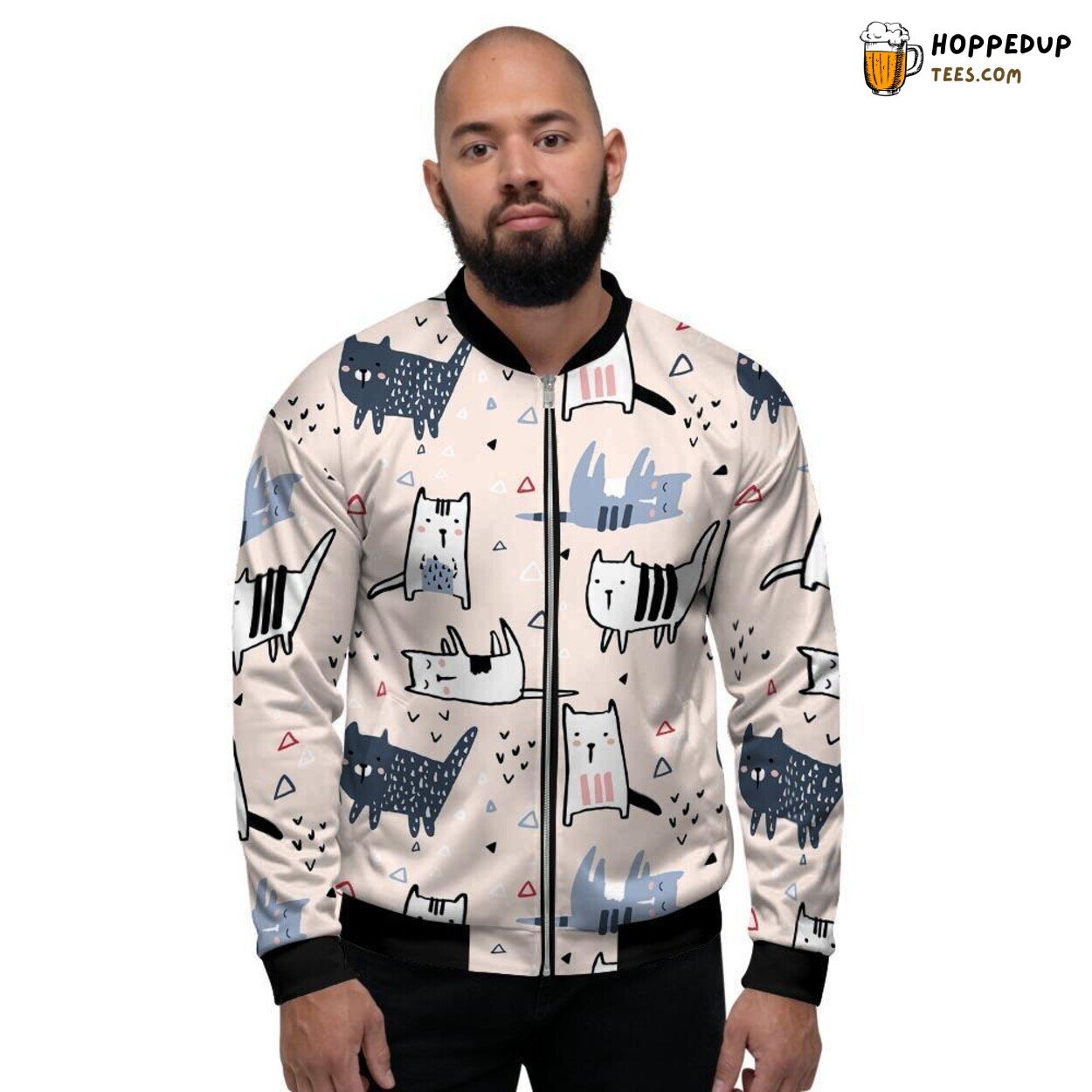 Whimsical Doodle Cat Patterns Display Men’s Bomber Jacket Feline Charm Showcased Whimsical Doodle Cat Patterns Display Men’s Bomber Jacket Feline Charm Showcased