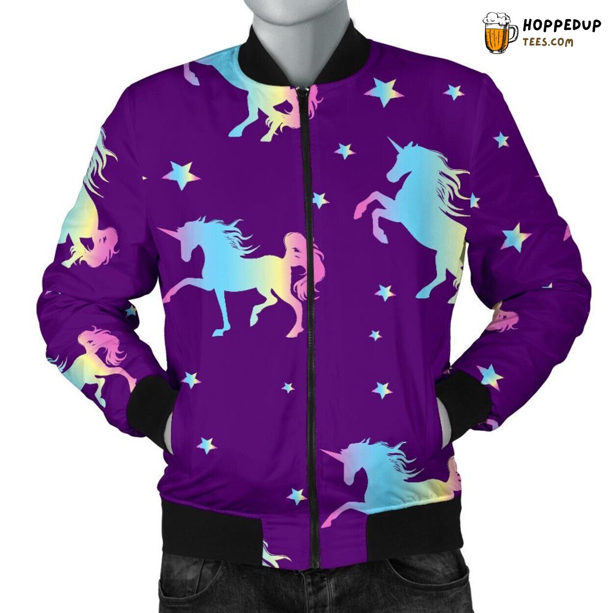 Whimsical Unicorn Fantasy Design Men’s Bomber Jacket Artistic Pattern Art
