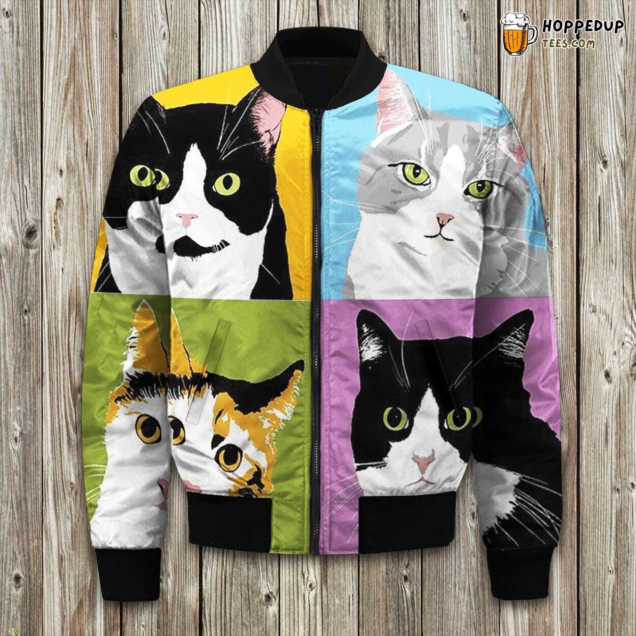 Whiskered Cat Print Winter Bomber Jacket Purrfect Warm Design