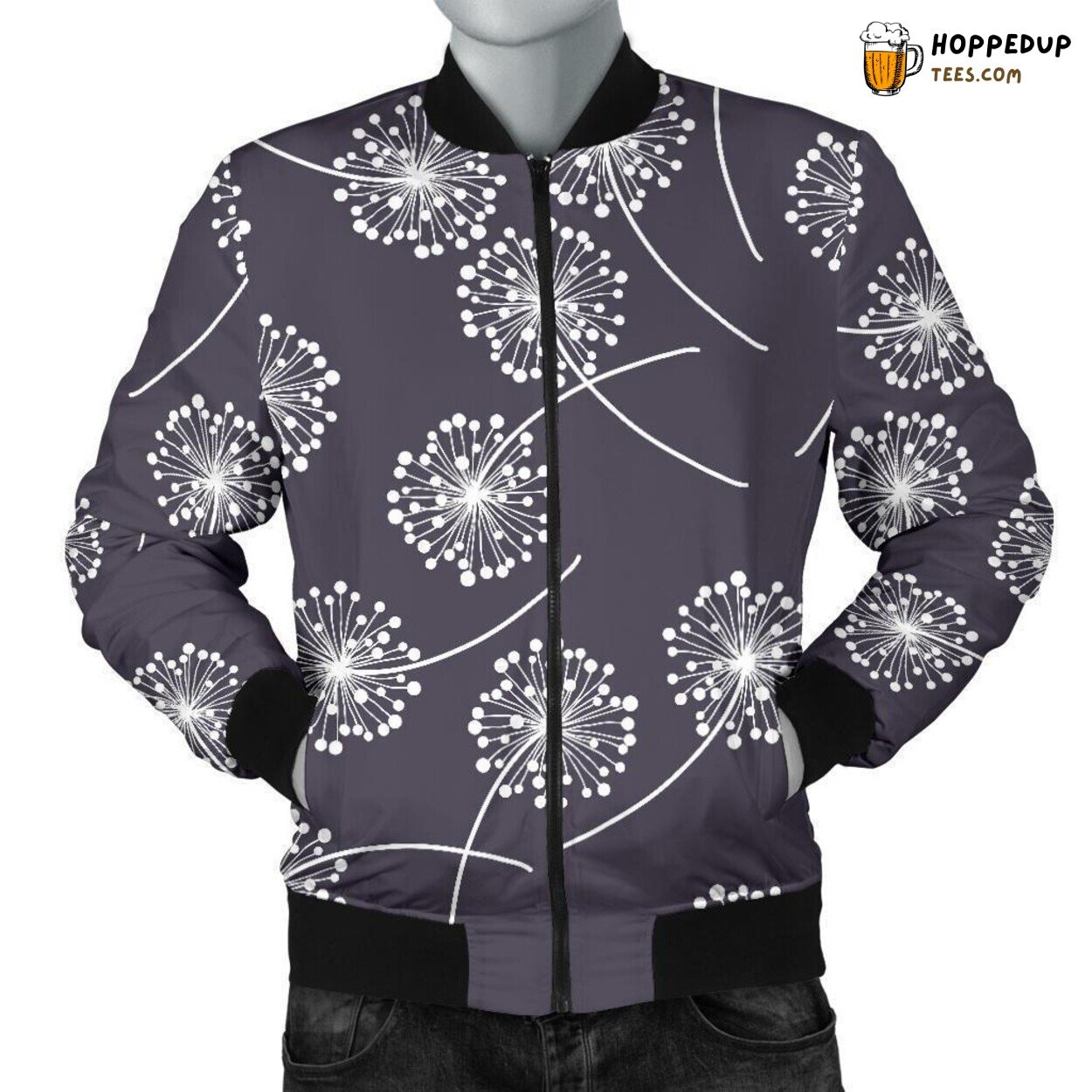 Whisper of Dandelion Men’s Bomber Jacket Unique Essence Pattern Showcase