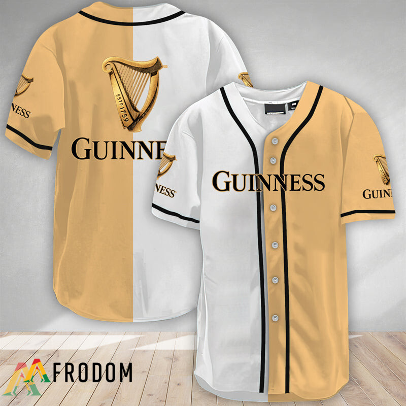 White And Beige Split Guinness Beer Baseball Jersey HU