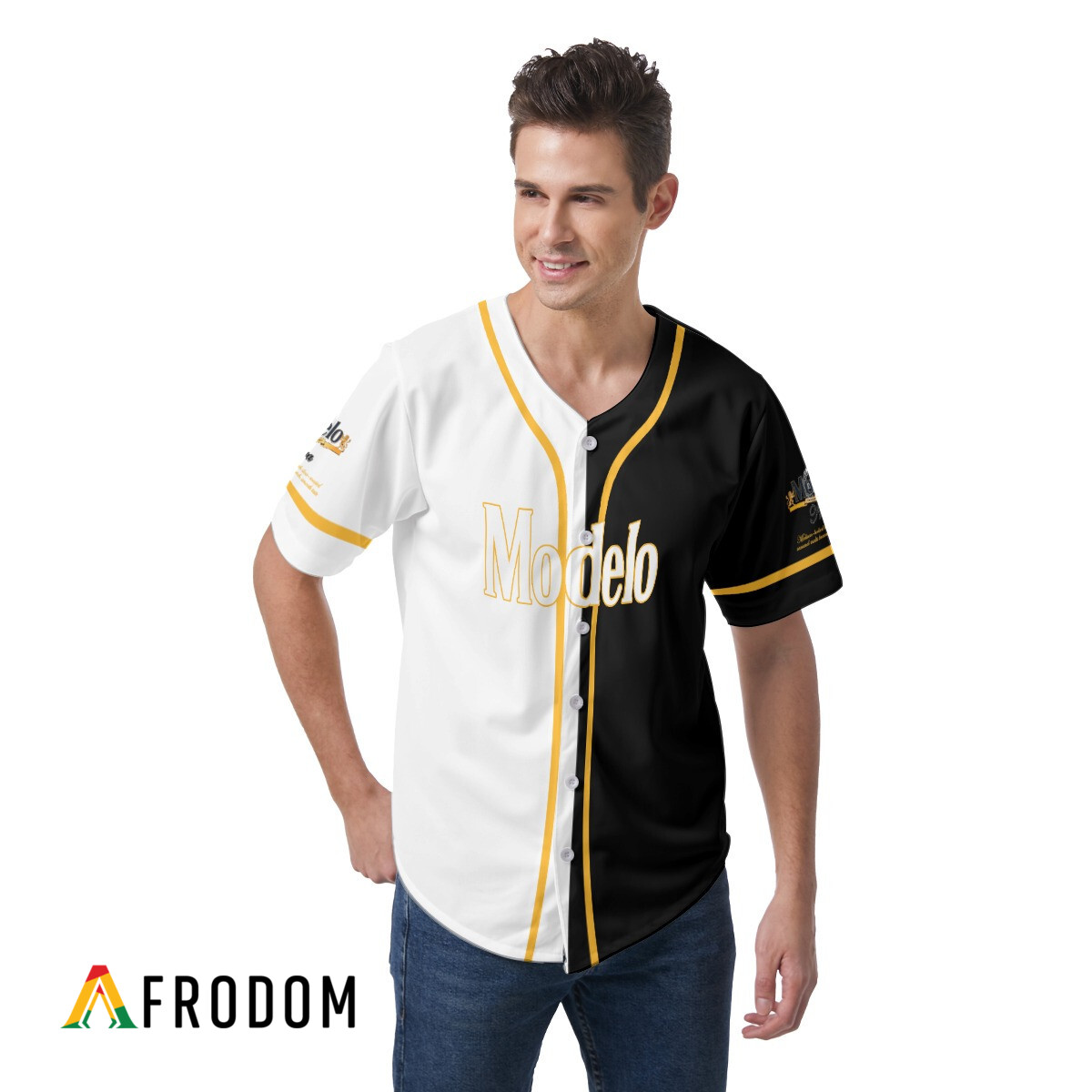 White And Black Split Modelo Beer Baseball Jersey HU