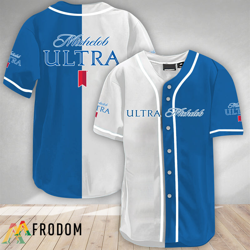 White And Blue Split Michelob Ultra Baseball Jersey HU