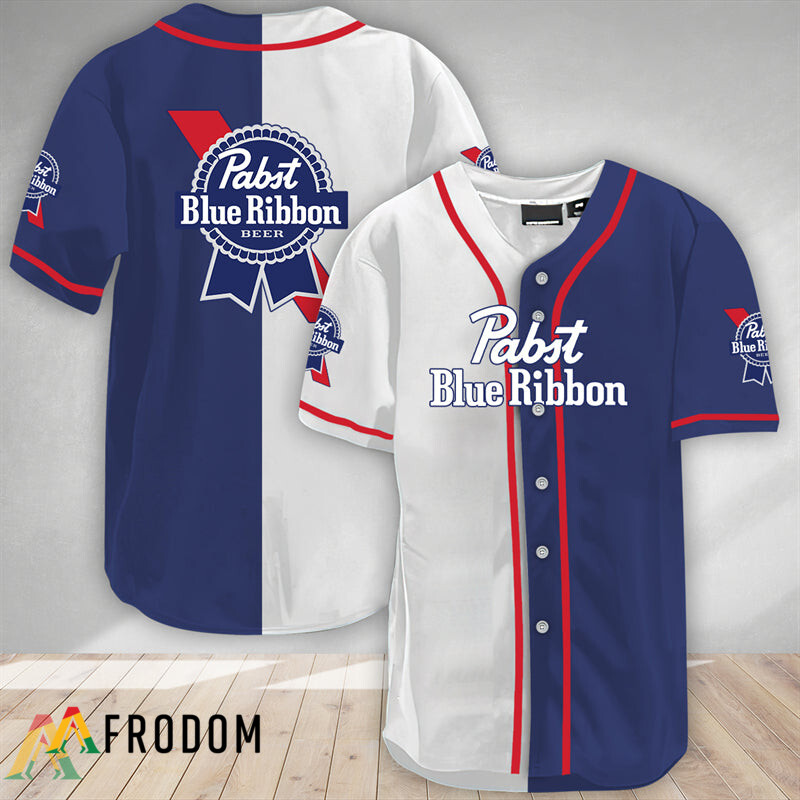 White And Blue Split Pabst Blue Ribbon Baseball Jersey PBR Jersey HU