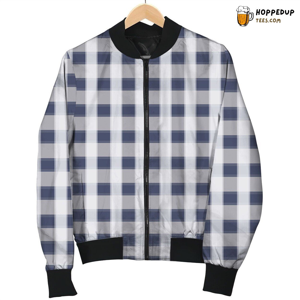 White And Blue Tartan Cute Bomber Jacket
