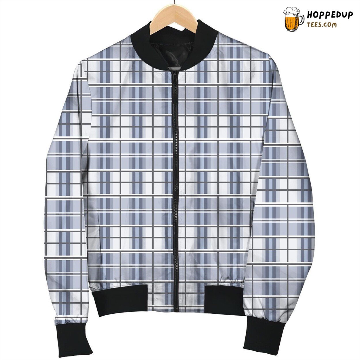 White And Blue Tartan Lovely Bomber Jacket