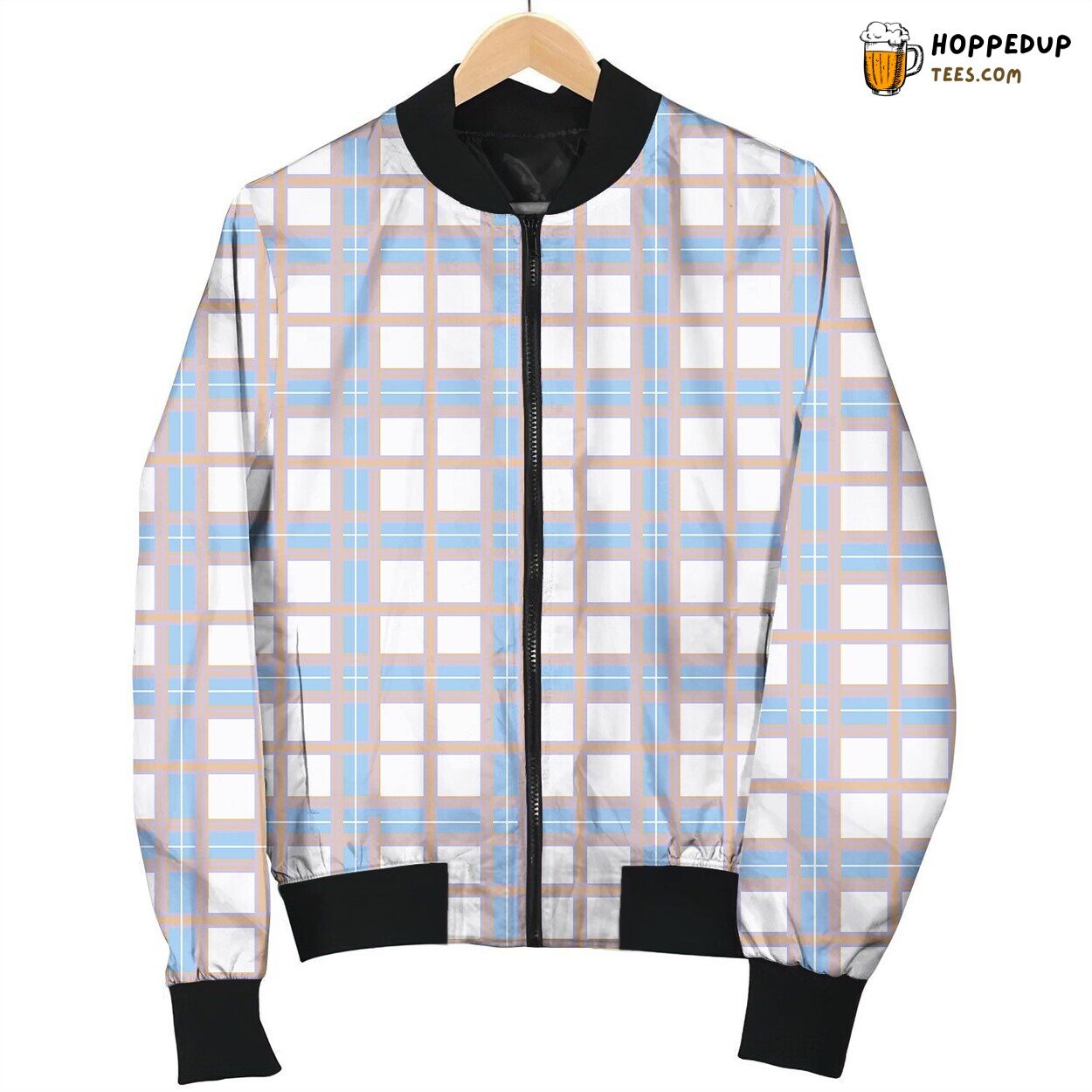 White And Blue Tattersall Bomber Jacket