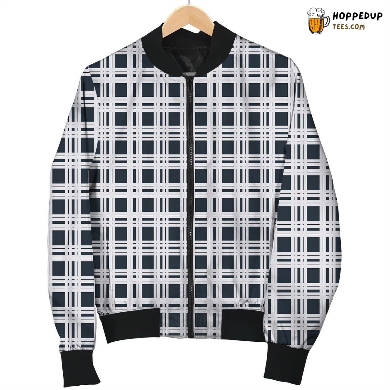 White And Blue Tattersall Nice Bomber Jacket