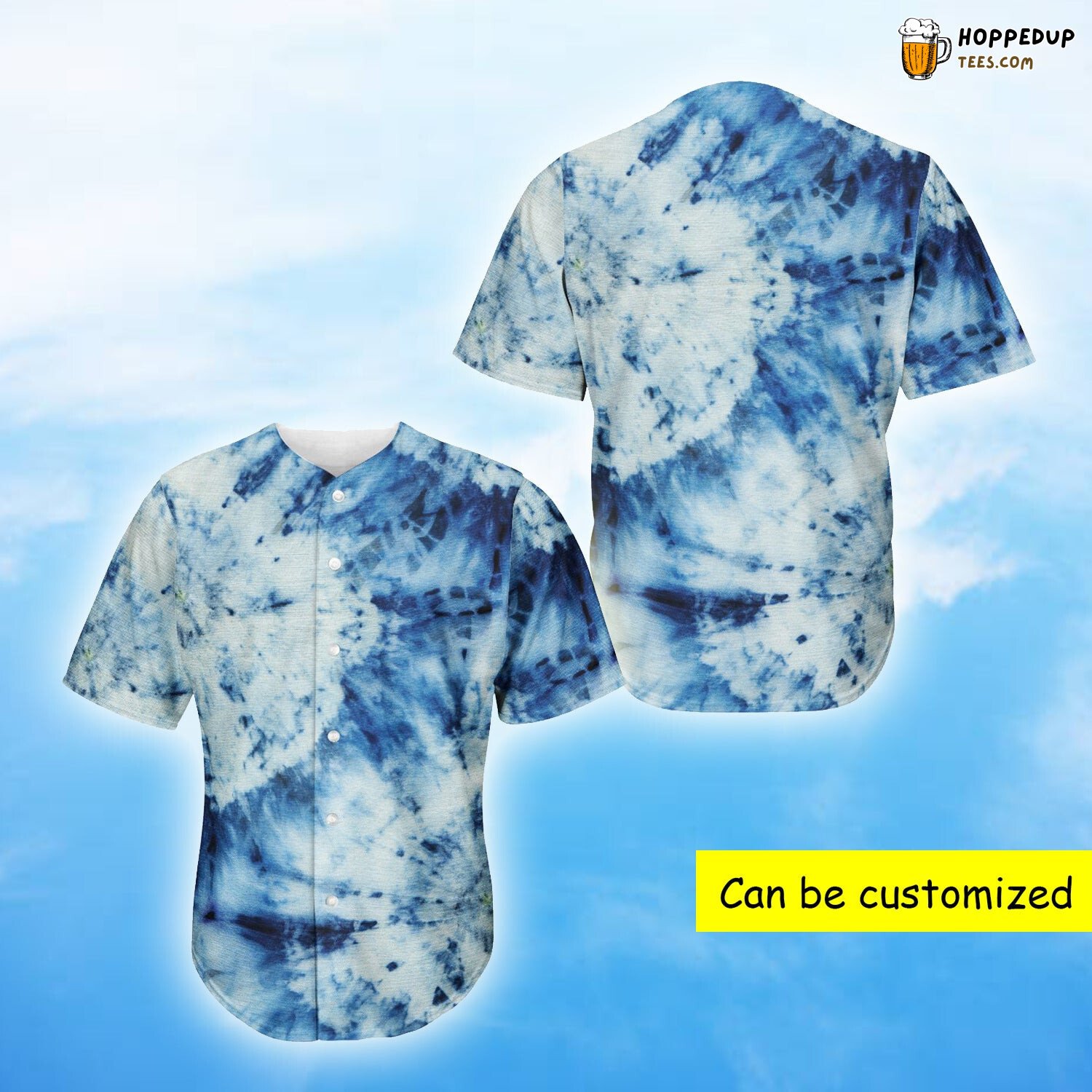 White And Blue Tie Dye Baseball Tee Jersey Shirts 3D