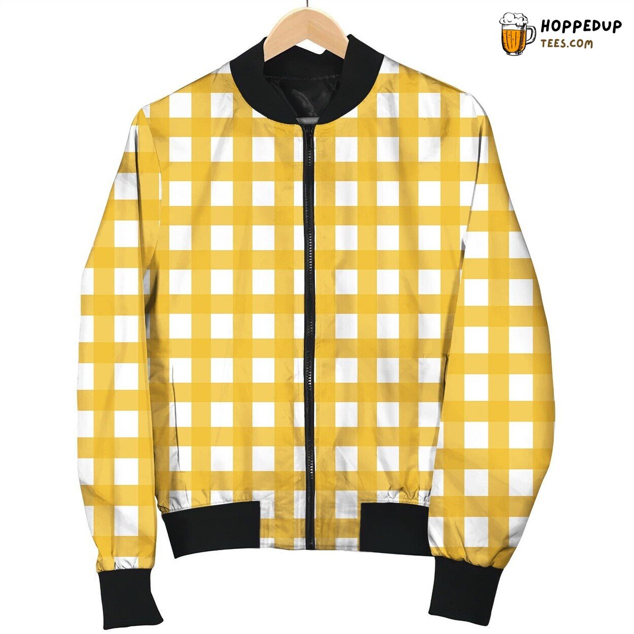 White And Orange Gingham Bomber Jacket