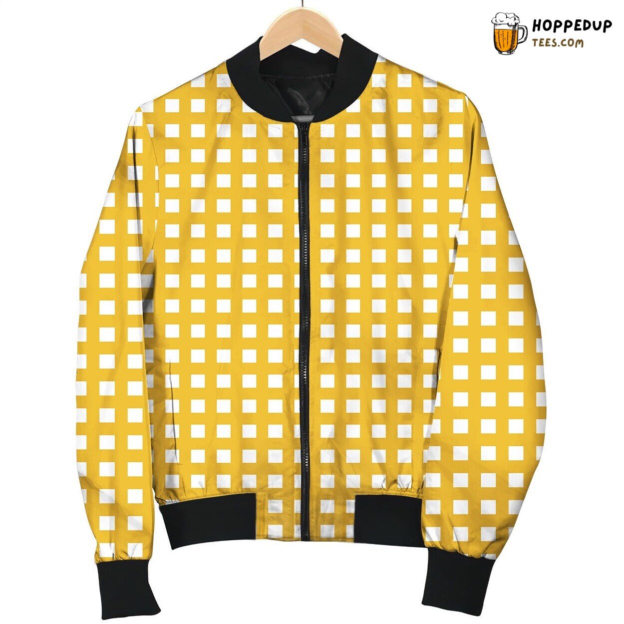 White And Orange Mini Check Pattern Bomber Jacket