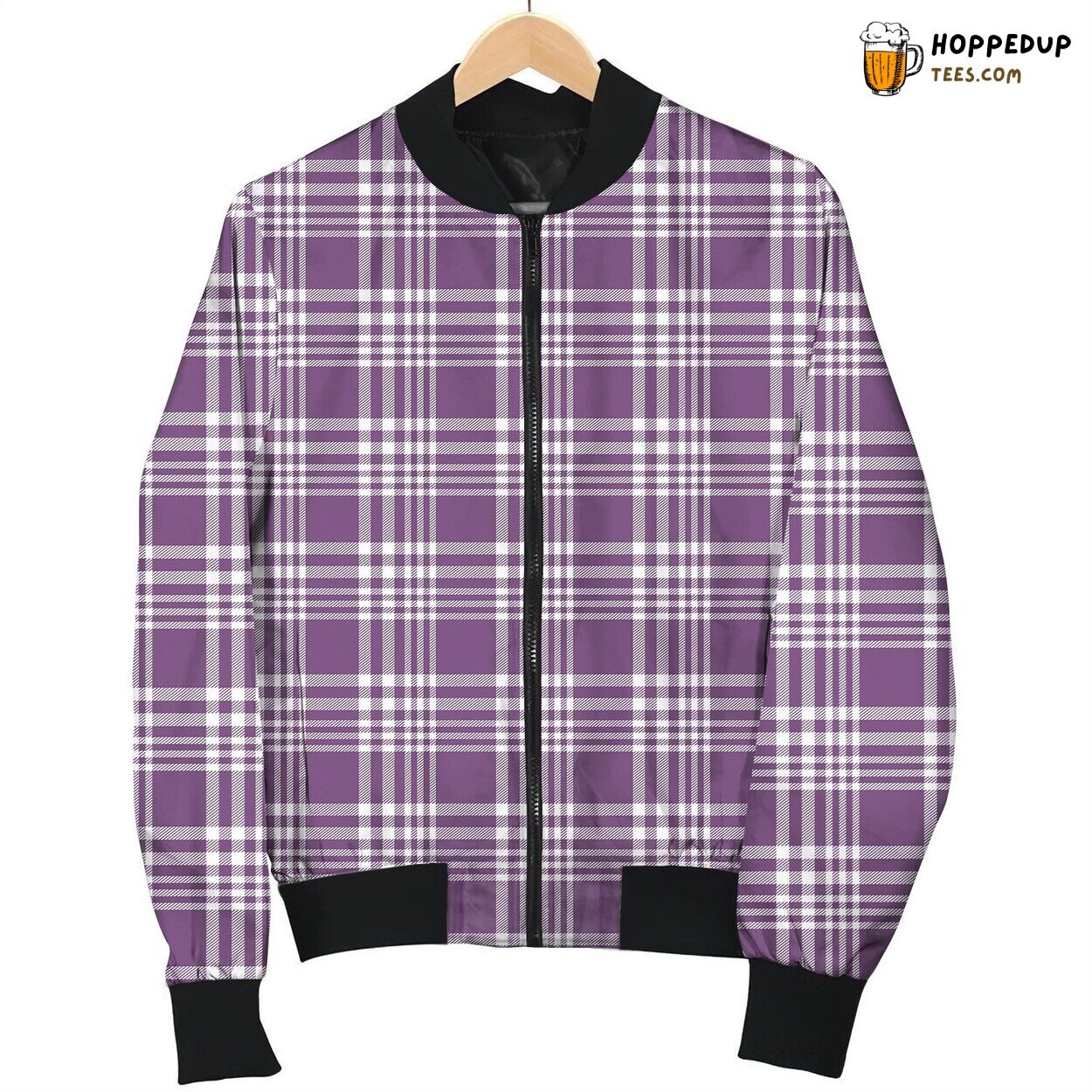 White And Purple Tattersall Bomber Jacket