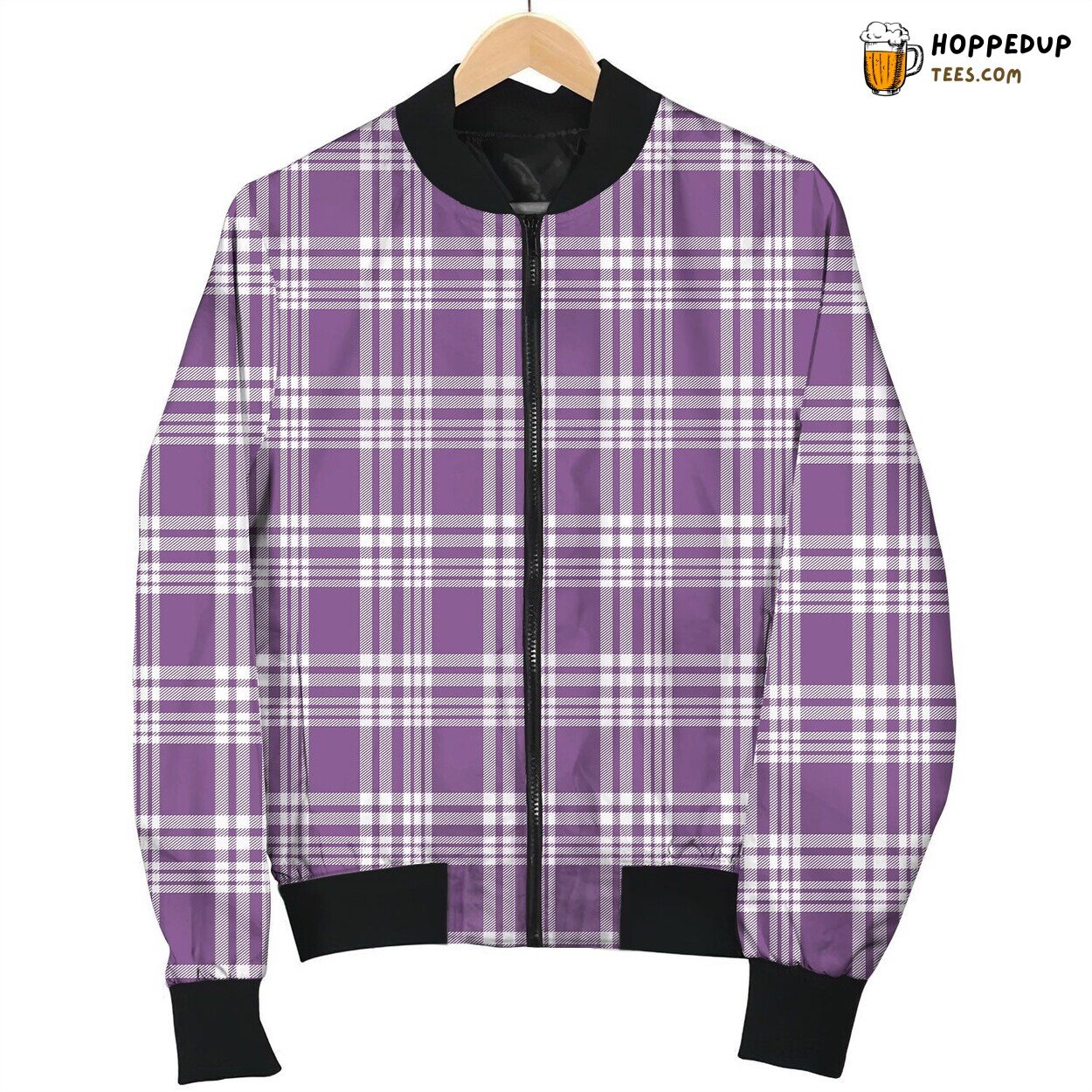 White And Purple Tattersall Cute Bomber Jacket