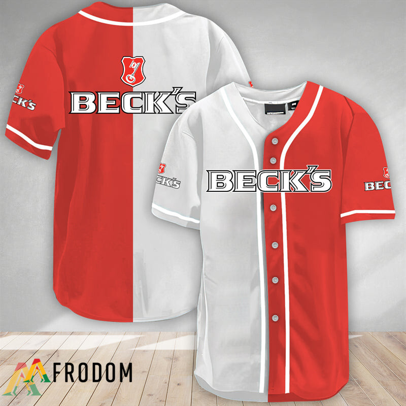 White And Red Split Beck’S Beer Baseball Jersey HU