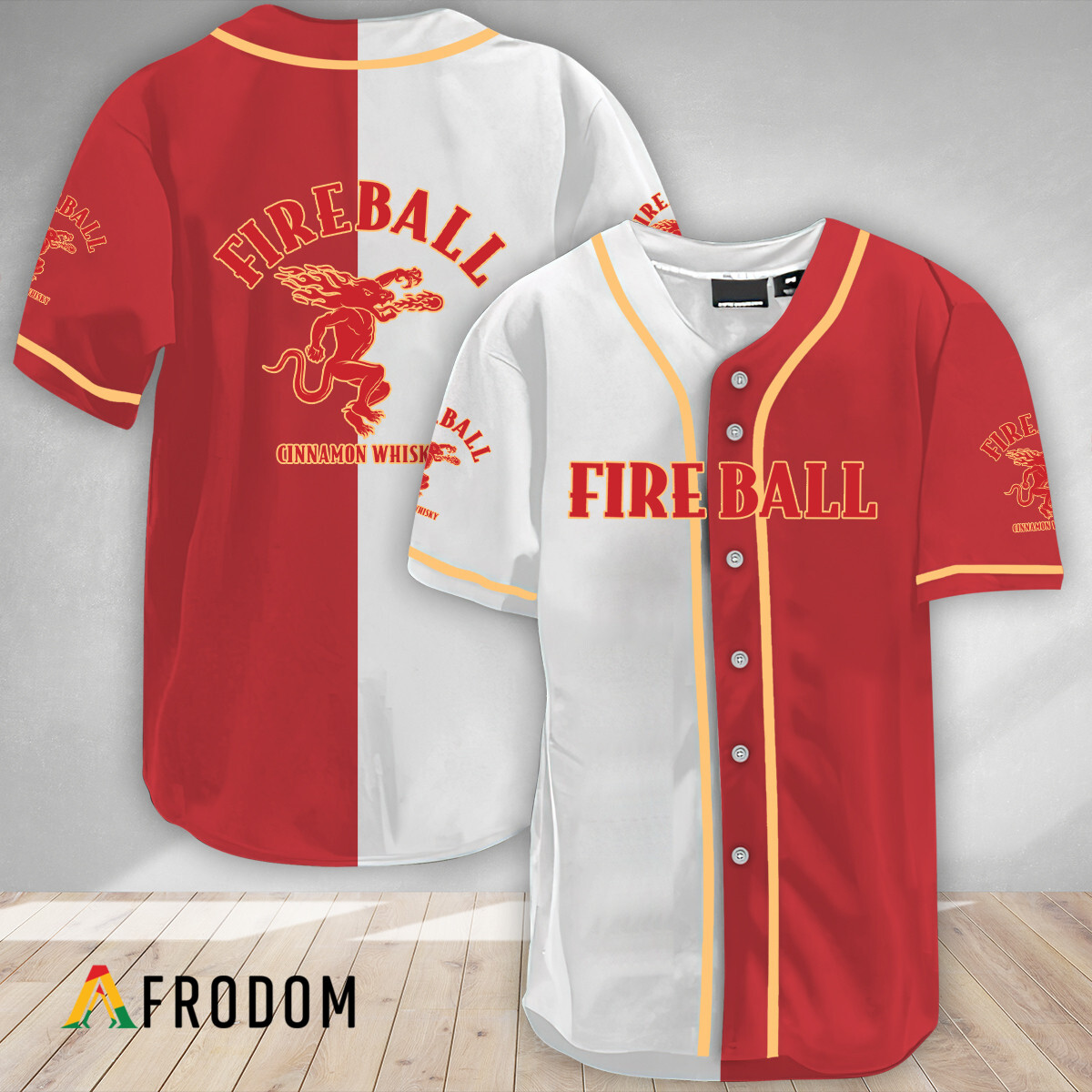 White And Red Split Fireball Whisky Baseball Jersey HU