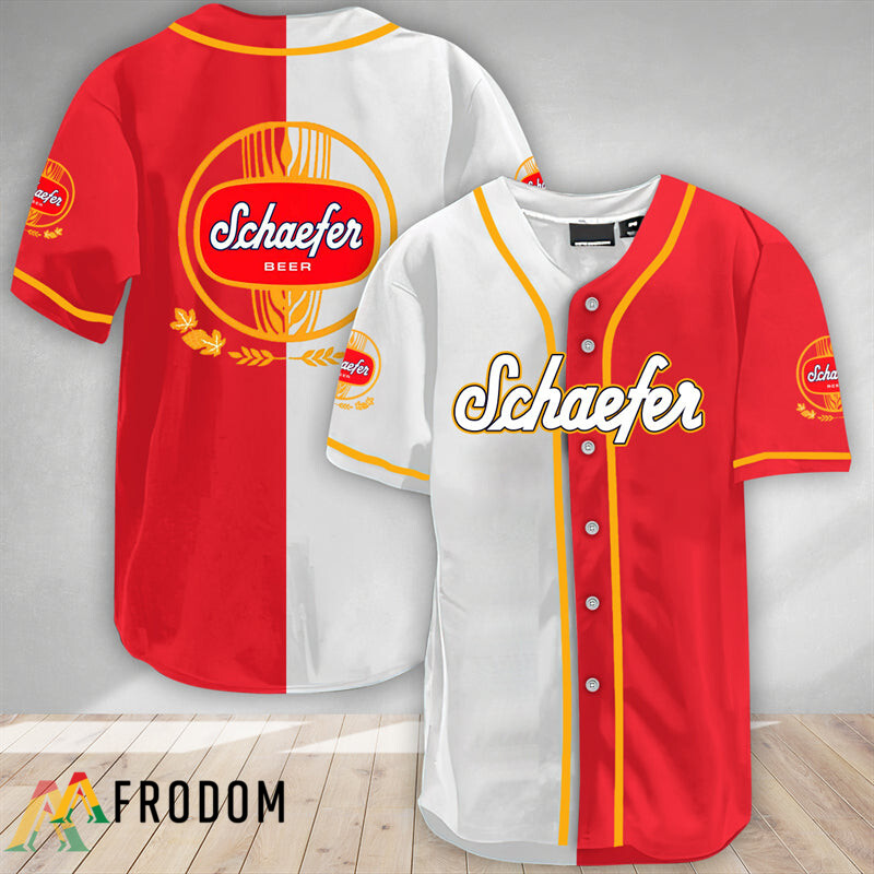 White And Red Split Schaefer Beer Baseball Jersey HU
