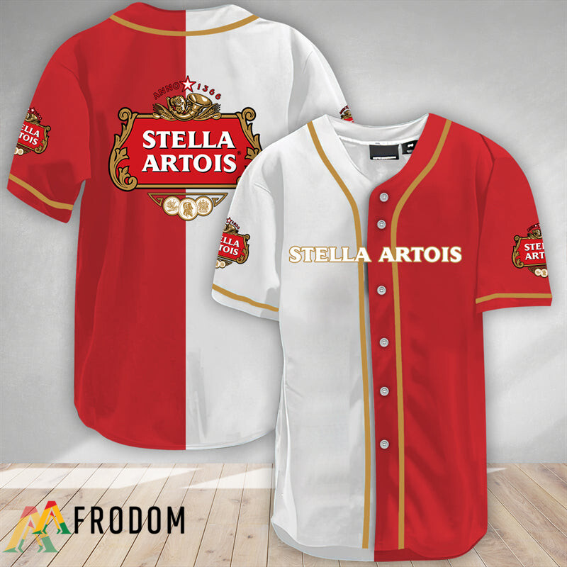 White And Red Split Stella Artois Baseball Jersey HU