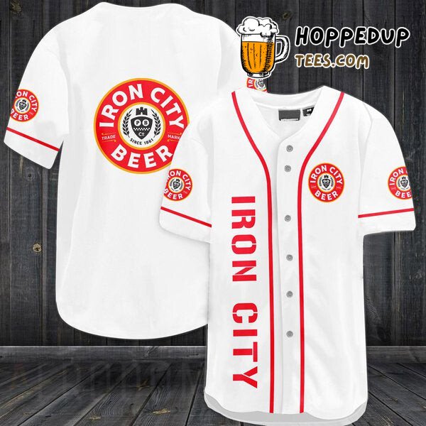 White Baseball Jersey Inspired by Iron City Beer Unique Distinctive Look