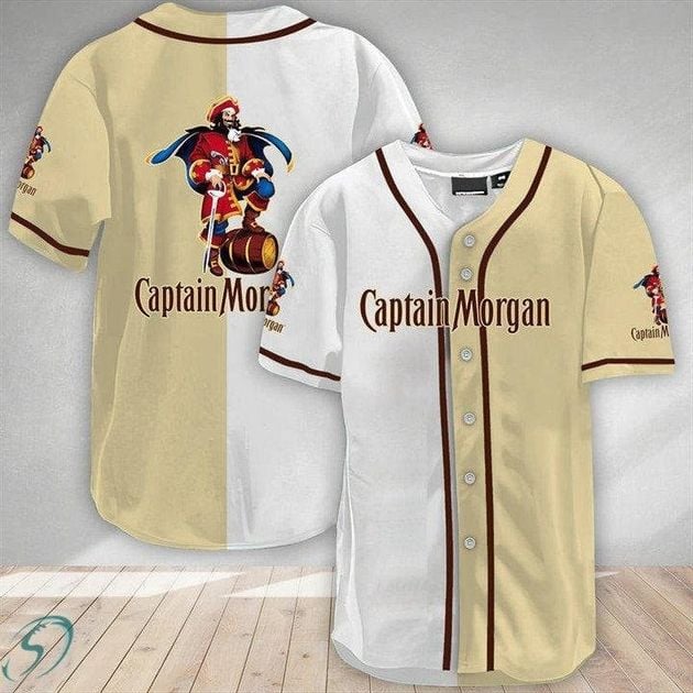 White Beige Split Captain Morgan Baseball Jersey for Beer Lovers HU
