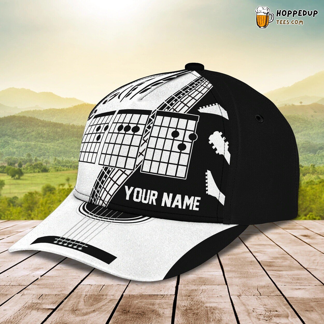 White Black Guitar Cap Man Guitar Lover 3D Full Print Gift Hat Music