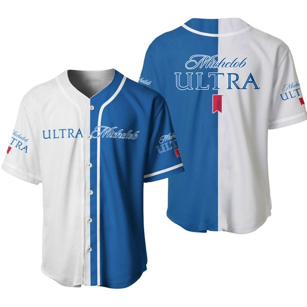 White Blue Split Michelob ULTRA Baseball Jersey for Vodka Lovers HU