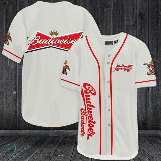 White Budweiser Alcohol Baseball Jersey HU