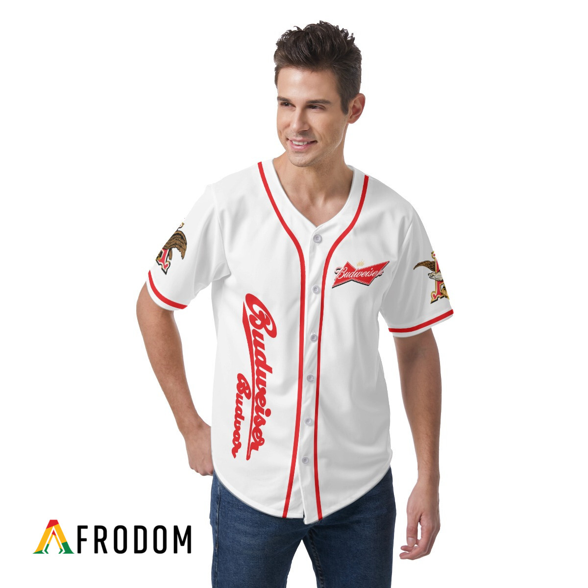 White Budweiser Beer Baseball Jersey HU