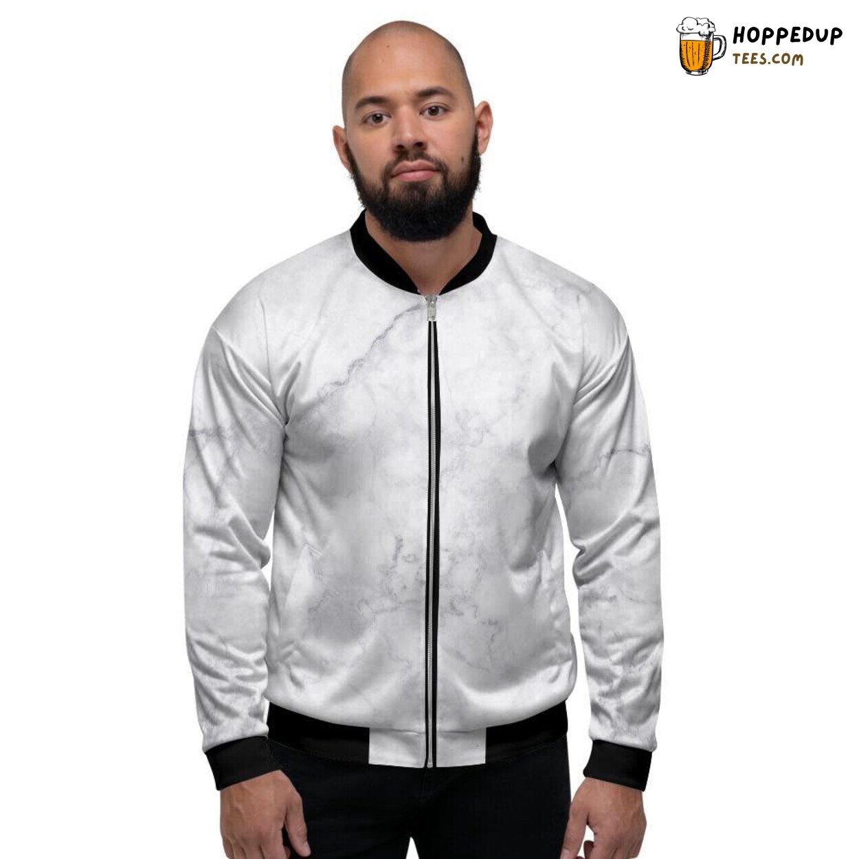 White Elegant Marble Texture Men’s Bomber Jacket Classic Stone Design Fashion