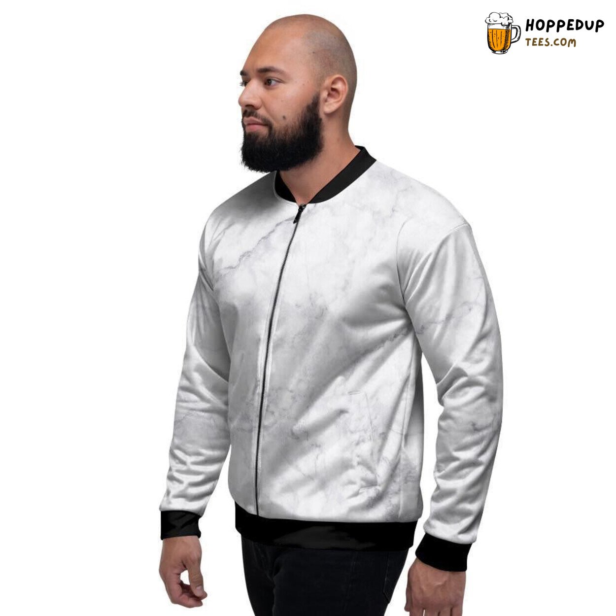 White Elegant Marble Texture Men’s Bomber Jacket Classic Stone Design Fashion