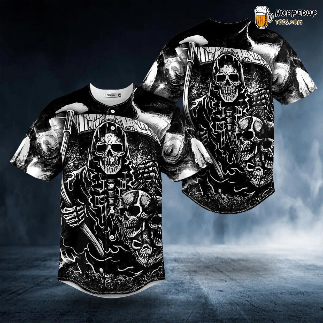 White Grim Reaper Fatal Shears Skull Tailored Baseball Jersey Design