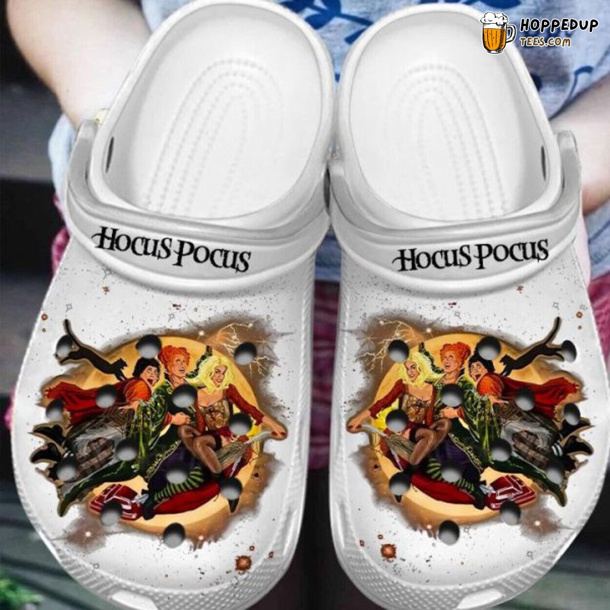 White Hocus Pocus Witches Halloween Themed Comfortable Clogs