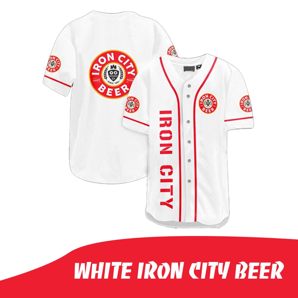 White Iron City Beer Baseball Jersey Sport Fashion HU