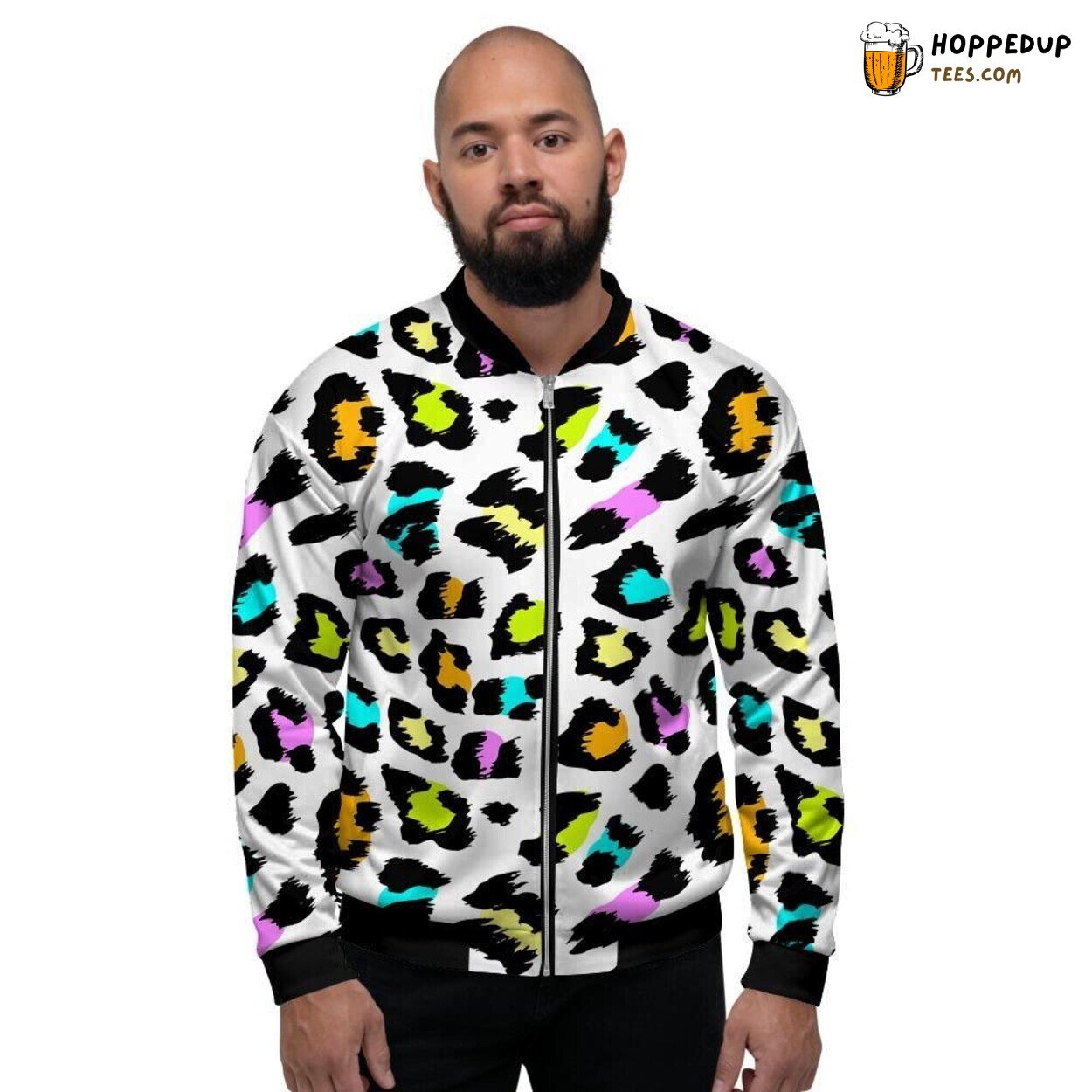 White Leopard Exotic Design Men’s Bomber Jacket Wild Animal Inspired Fashion