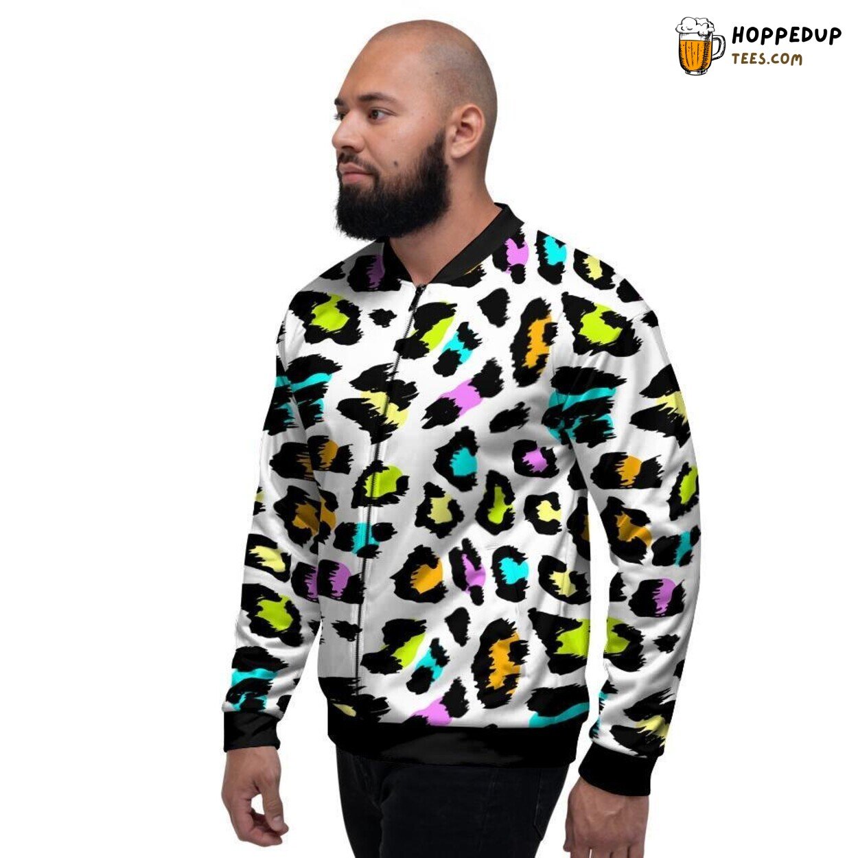 White Leopard Exotic Design Men’s Bomber Jacket Wild Animal Inspired Fashion