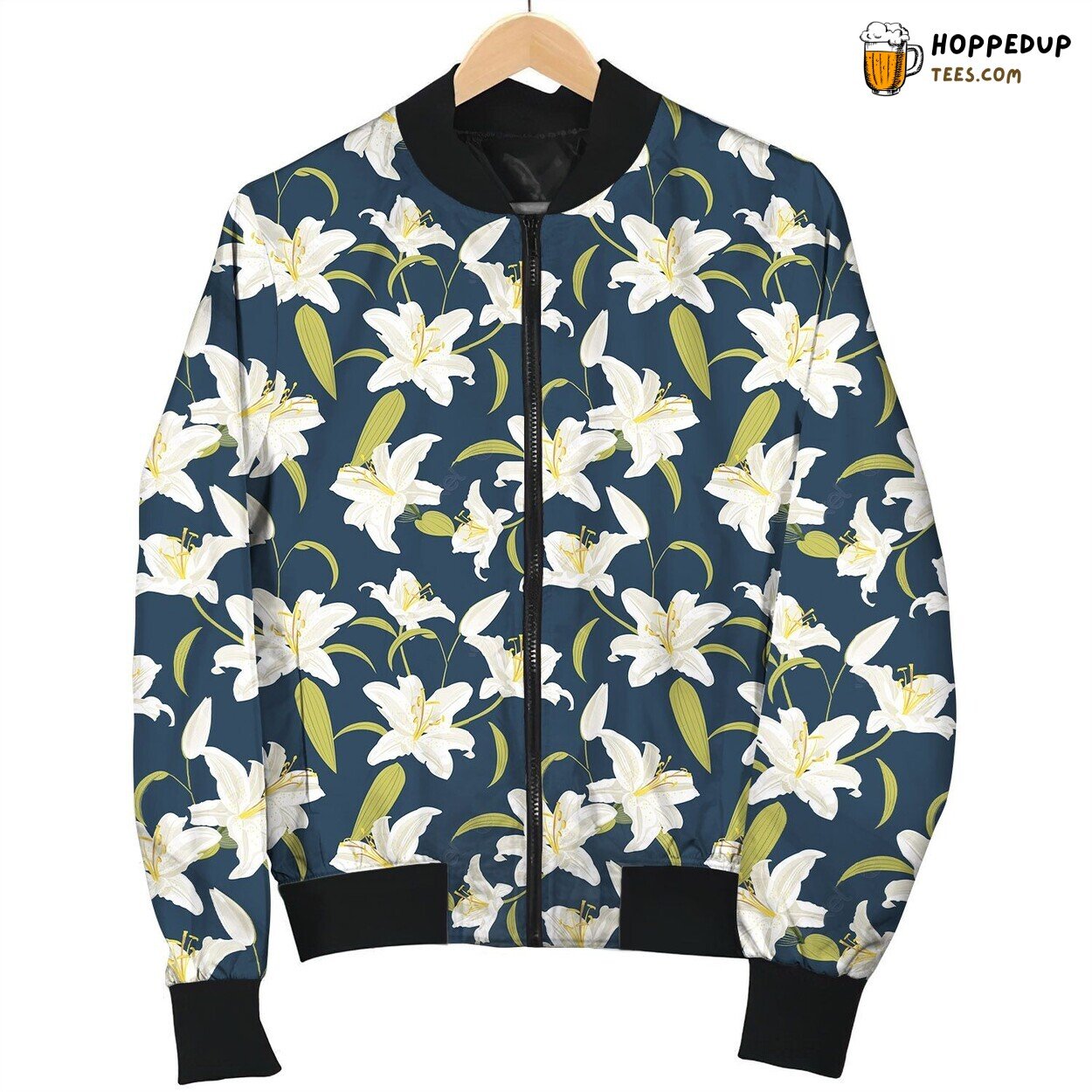 White Lily Floral Beauty Winter Bomber Jacket Nature’s Elegance
