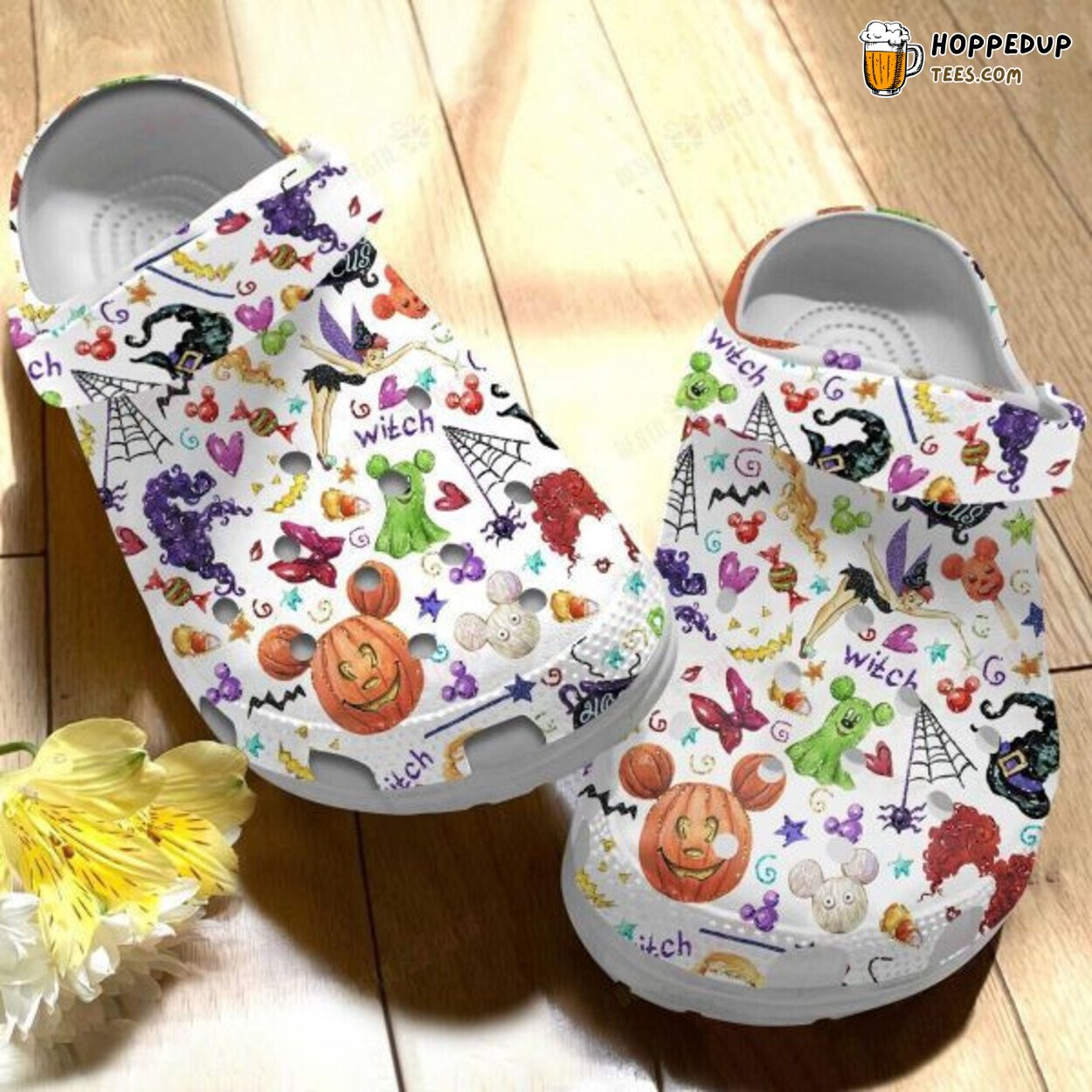 White Little Hocus Pocus Pattern Comfortable Unique Design Clogs Shoes