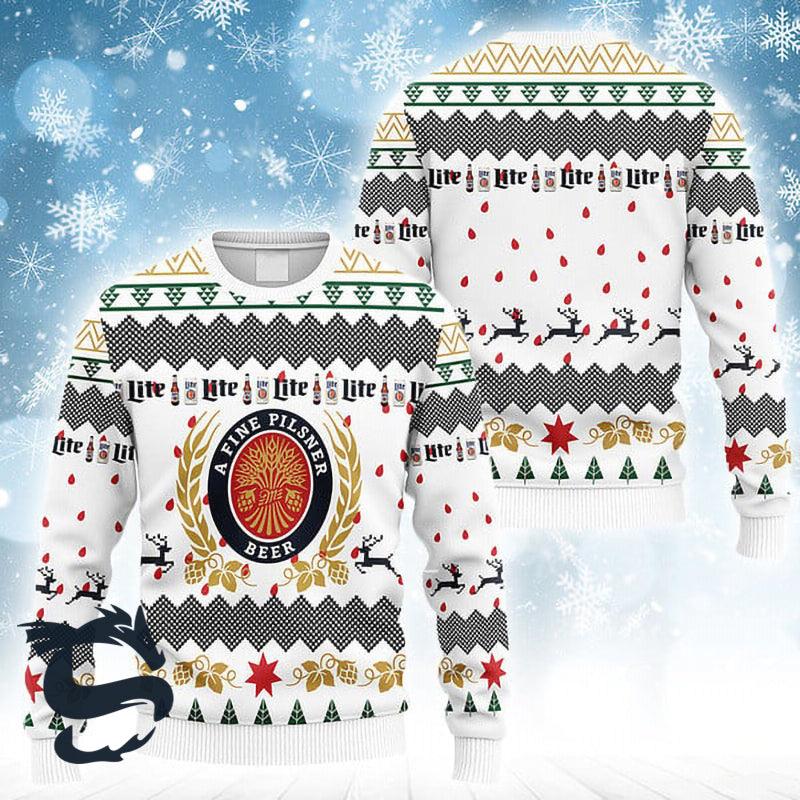 White Miller Lite Christmas Ugly Sweater HU