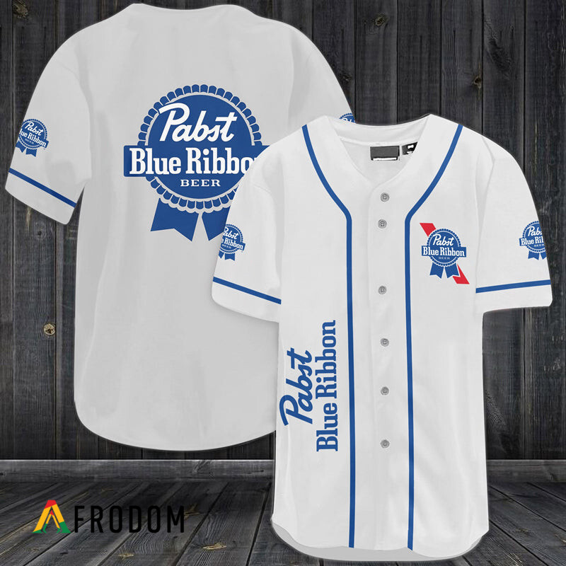 White Pabst Blue Ribbon Baseball Jersey PBR Jersey HU