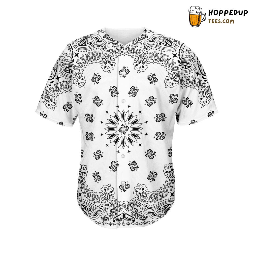 White Paisley Bandana Flower Baseball Tee Jersey Shirts 3D
