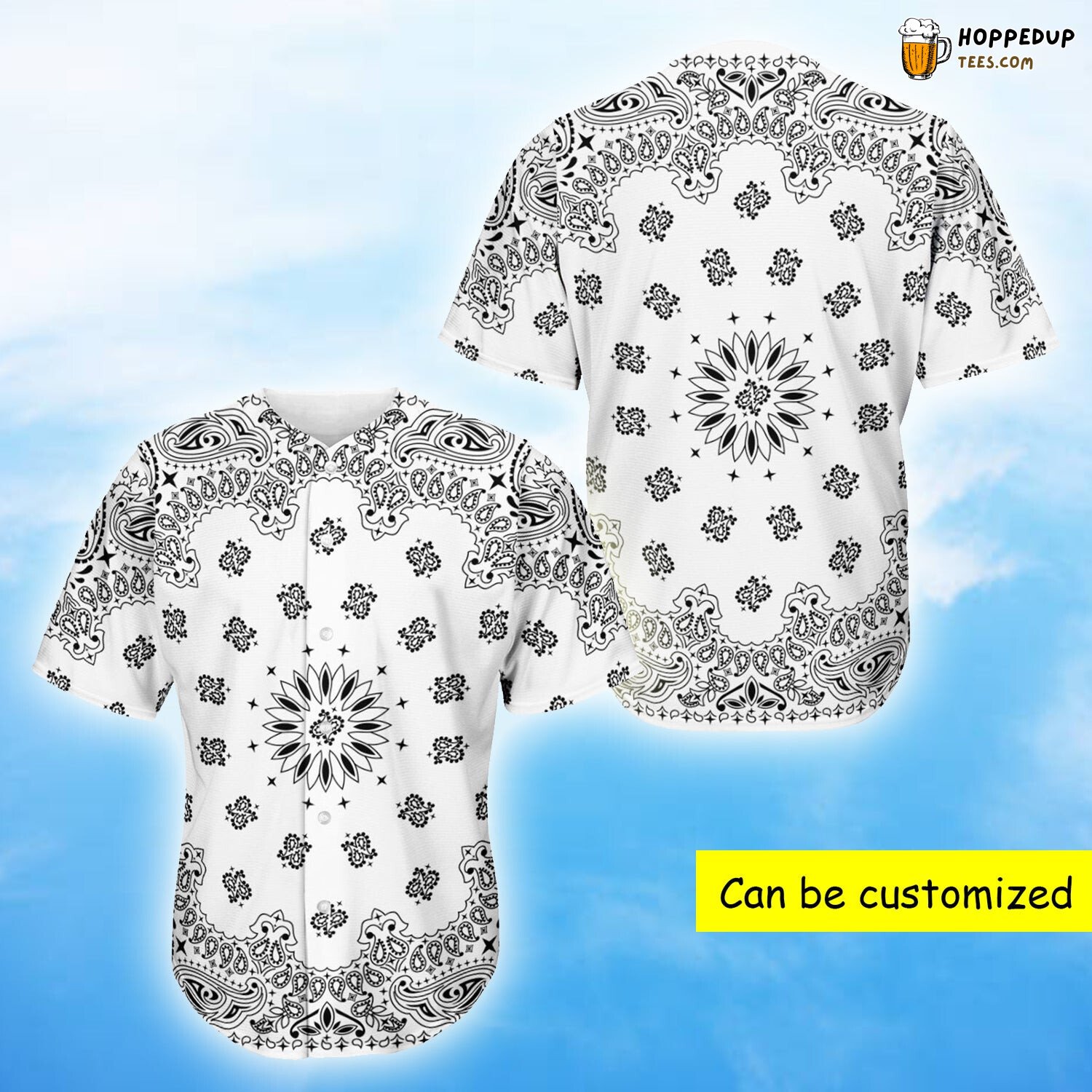 White Paisley Bandana Flower Baseball Tee Jersey Shirts 3D