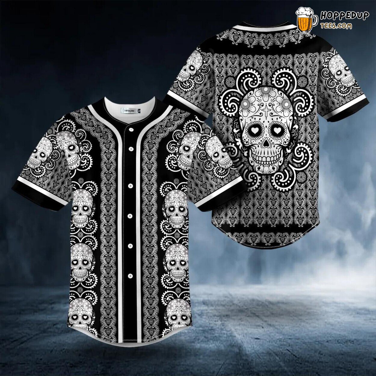White Paisley Sugar Skull Pattern Tailored Unique Baseball Jersey