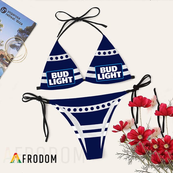 White Stripe Bud Light Triangle Bikini Set Swimsuit HU White Stripe Bud Light Triangle Bikini Set Swimsuit HU