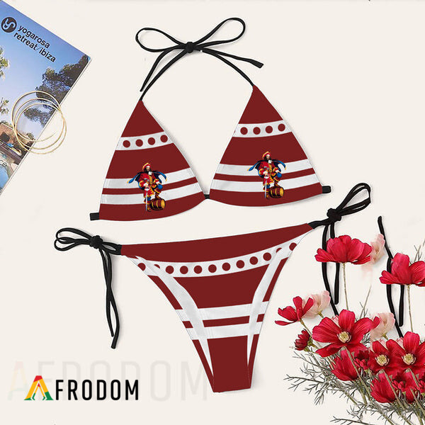 White Stripe Captain Morgan Triangle Bikini Set Swimsuit HU