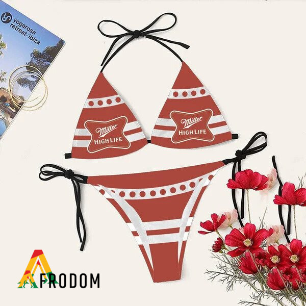 White Stripe Miller High Life Triangle Bikini Set Swimsuit HU White Stripe Miller High Life Triangle Bikini Set Swimsuit HU