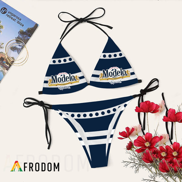 White Stripe Modelo Triangle Bikini Set Swimsuit HU